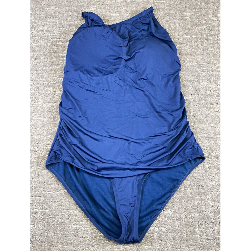 Jantzen One Piece Swimsuit 20W Blue Solid  Lined Stretch Wide Strap women’s